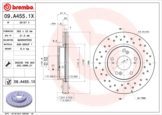 Tarcza hamulcowa, BREMBO XTRA LINE 09.A455.1X BREMBO