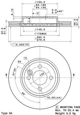 Tarcza hamulcowa, COATED DISC LINE 09.A761.11 BREMBO