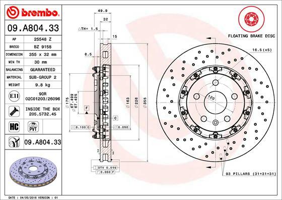 Tarcza hamulcowa, TWO-PIECE FLOATING DISCS LINE 09.A804.33 BREMBO