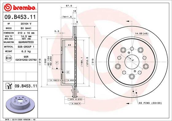Tarcza hamulcowa, COATED DISC LINE 09.B453.11 BREMBO