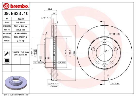 Tarcza hamulcowa 09.B633.10 BREMBO