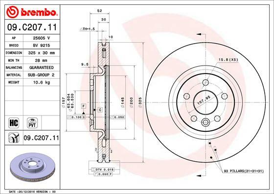 Tarcza hamulcowa, COATED DISC LINE 09.C207.11 BREMBO