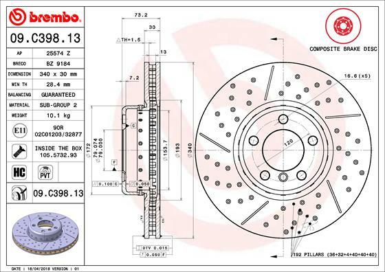 Tarcza hamulcowa, TWO-PIECE DISCS LINE 09.C398.13 BREMBO