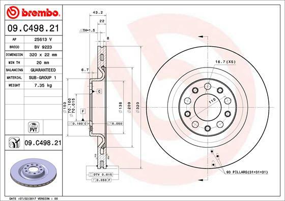 Tarcza hamulcowa, COATED DISC LINE 09.C498.21 BREMBO