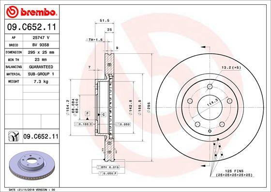 Tarcza hamulcowa, COATED DISC LINE 09.C652.11 BREMBO