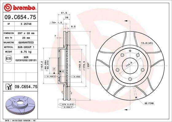 Tarcza hamulcowa, BREMBO MAX LINE 09.C654.75 BREMBO