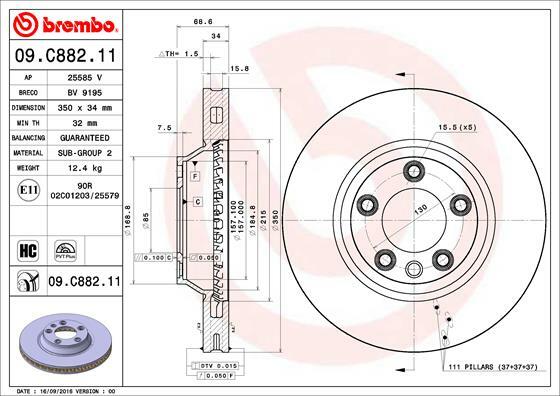 Tarcza hamulcowa, COATED DISC LINE 09.C882.11 BREMBO