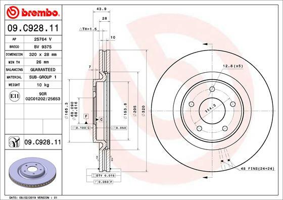 Tarcza hamulcowa, COATED DISC LINE 09.C928.11 BREMBO