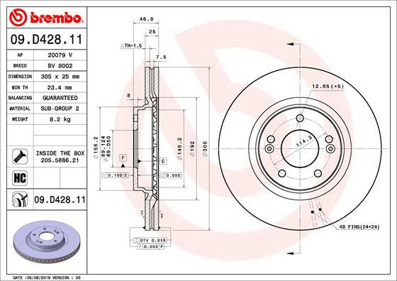 Tarcza hamulcowa, COATED DISC LINE 09.D428.11 BREMBO
