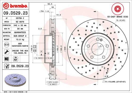 Tarcza hamulcowa, CO-CAST DISCS LINE 09.D529.23 BREMBO