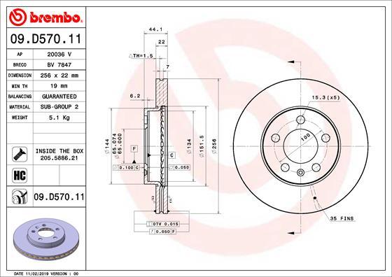 Tarcza hamulcowa, COATED DISC LINE wyprzedaż 09.D570.11 BREMBO
