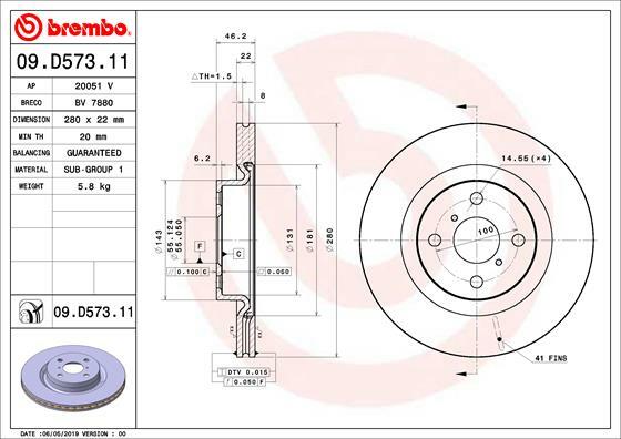 Tarcza hamulcowa, COATED DISC LINE 09.D573.11 BREMBO