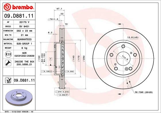 Tarcza hamulcowa, COATED DISC LINE 09.D881.11 BREMBO