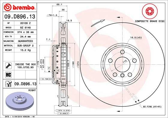 Tarcza hamulcowa, TWO-PIECE DISCS LINE 09.D896.13 BREMBO
