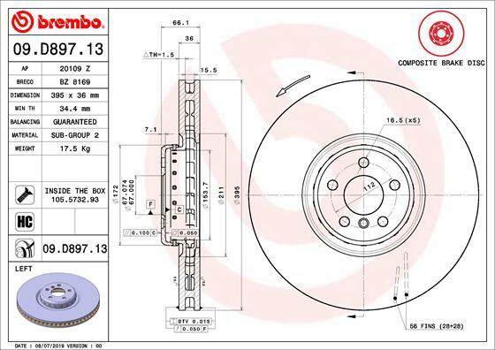 Tarcza hamulcowa, TWO-PIECE DISCS LINE 09.D897.13 BREMBO