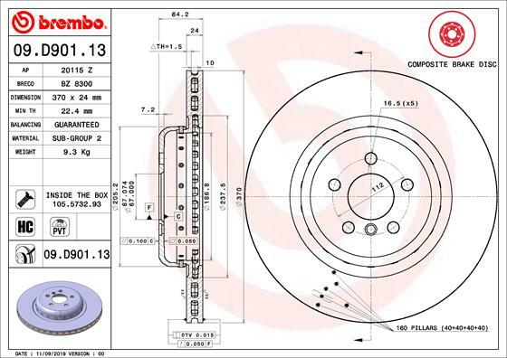 Tarcza hamulcowa, TWO-PIECE DISCS LINE 09.D901.13 BREMBO