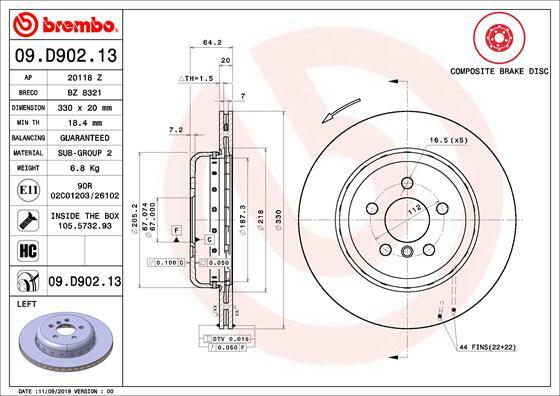 Tarcza hamulcowa, TWO-PIECE DISCS LINE 09.D902.13 BREMBO