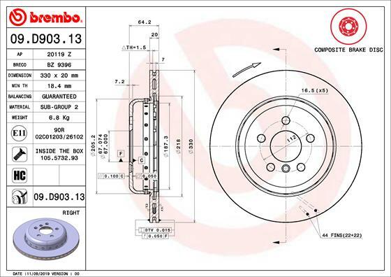 Tarcza hamulcowa, TWO-PIECE DISCS LINE 09.D903.13 BREMBO
