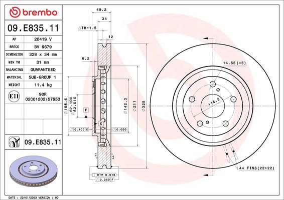 Tarcza hamulcowa 09.E835.11 BREMBO