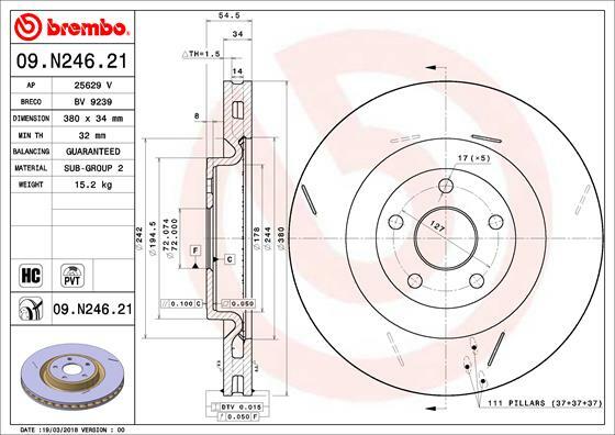 Tarcza hamulcowa, COATED DISC LINE 09.N246.21 BREMBO