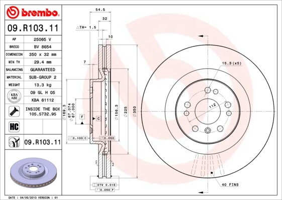 Tarcza hamulcowa, COATED DISC LINE 09.R103.11 BREMBO