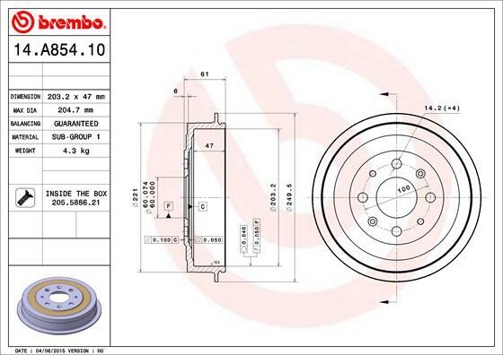 Bęben hamulcowy 14.A854.10 BREMBO