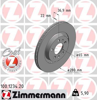 Tarcza hamulcowa, COAT Z 100.1234.20 ZIMMERMANN