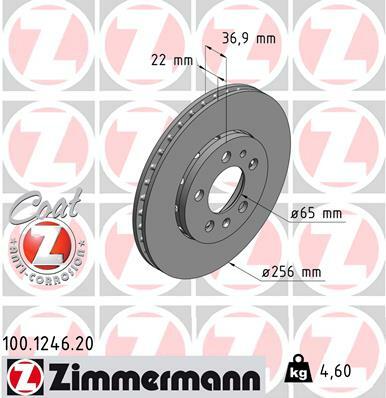 Tarcza hamulcowa, COAT Z 100.1246.20 ZIMMERMANN