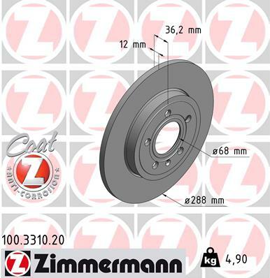 Tarcza hamulcowa, COAT Z 100.3310.20 ZIMMERMANN