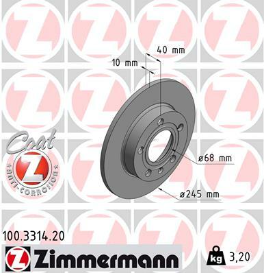 Tarcza hamulcowa, COAT Z 100.3314.20 ZIMMERMANN