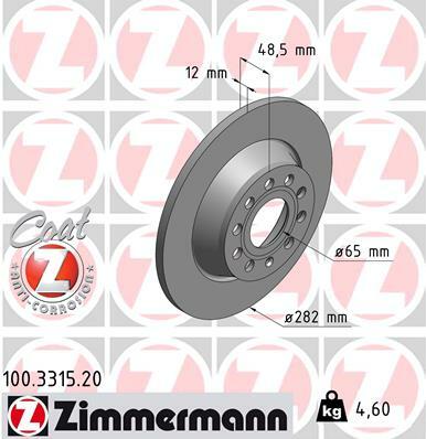 Tarcza hamulcowa, COAT Z 100.3315.20 ZIMMERMANN