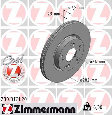 Tarcza hamulcowa, COAT Z 280.3171.20 ZIMMERMANN