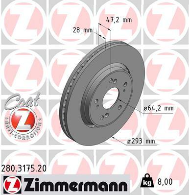 Tarcza hamulcowa, COAT Z 280.3175.20 ZIMMERMANN
