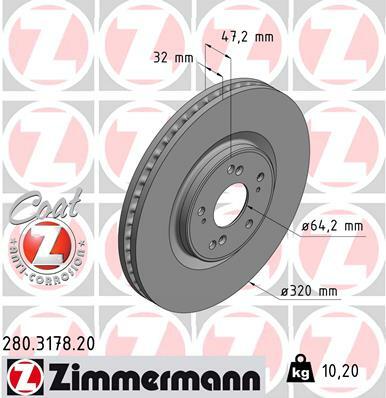 Tarcza hamulcowa, COAT Z 280.3178.20 ZIMMERMANN