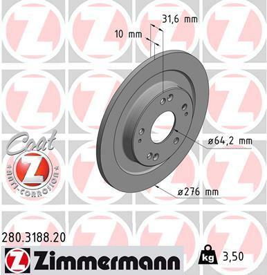 Tarcza hamulcowa, COAT Z 280.3188.20 ZIMMERMANN