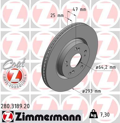 Tarcza hamulcowa, COAT Z 280.3189.20 ZIMMERMANN