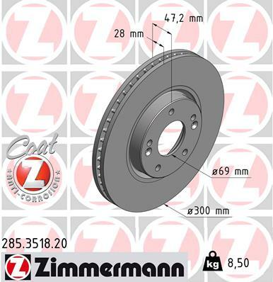 Tarcza hamulcowa, COAT Z 285.3518.20 ZIMMERMANN