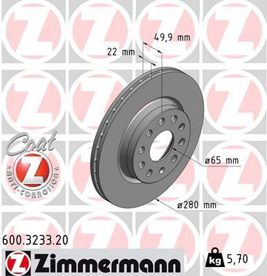 Tarcza hamulcowa, COAT Z 600.3233.20 ZIMMERMANN