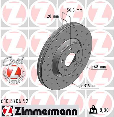 Tarcza hamulcowa, SPORT COAT Z 610.3706.52 ZIMMERMANN